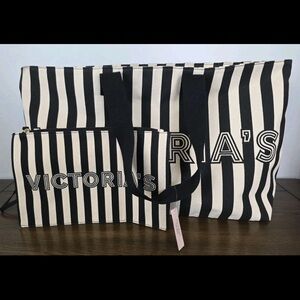 Victoria's Secret Striped Tote and Pouch Set